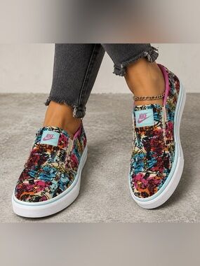 Nike Women's Multicolor Slip-On Graphic Canvas Sneakers